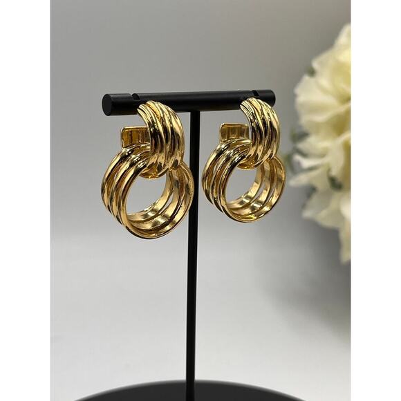 Oma‎ The Label The Idea 18k Gold Plated Chunky Hoop Statement Earring - Picture 2 of 9